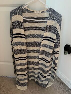 Striped Open-Front Women's Cardigan Sweater - Cream & Navy